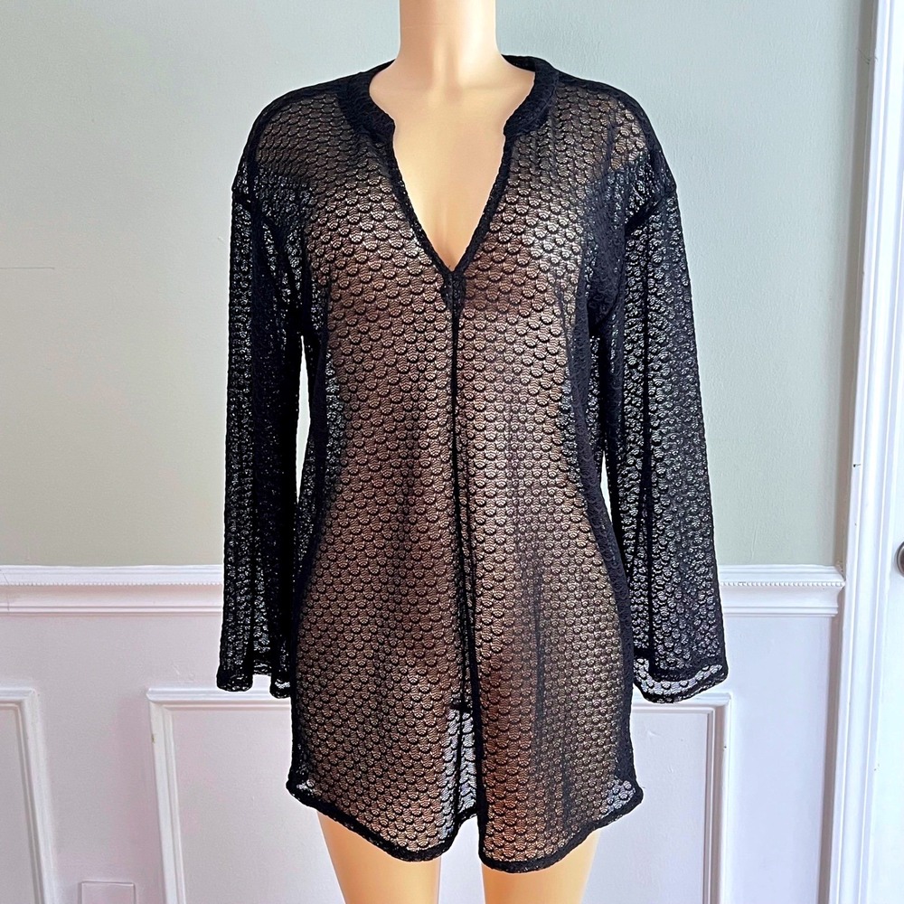 Coastal Comfort  Lace Sheer Black Cover Up Sz S Boho Whimsygoth dark fairy Witch